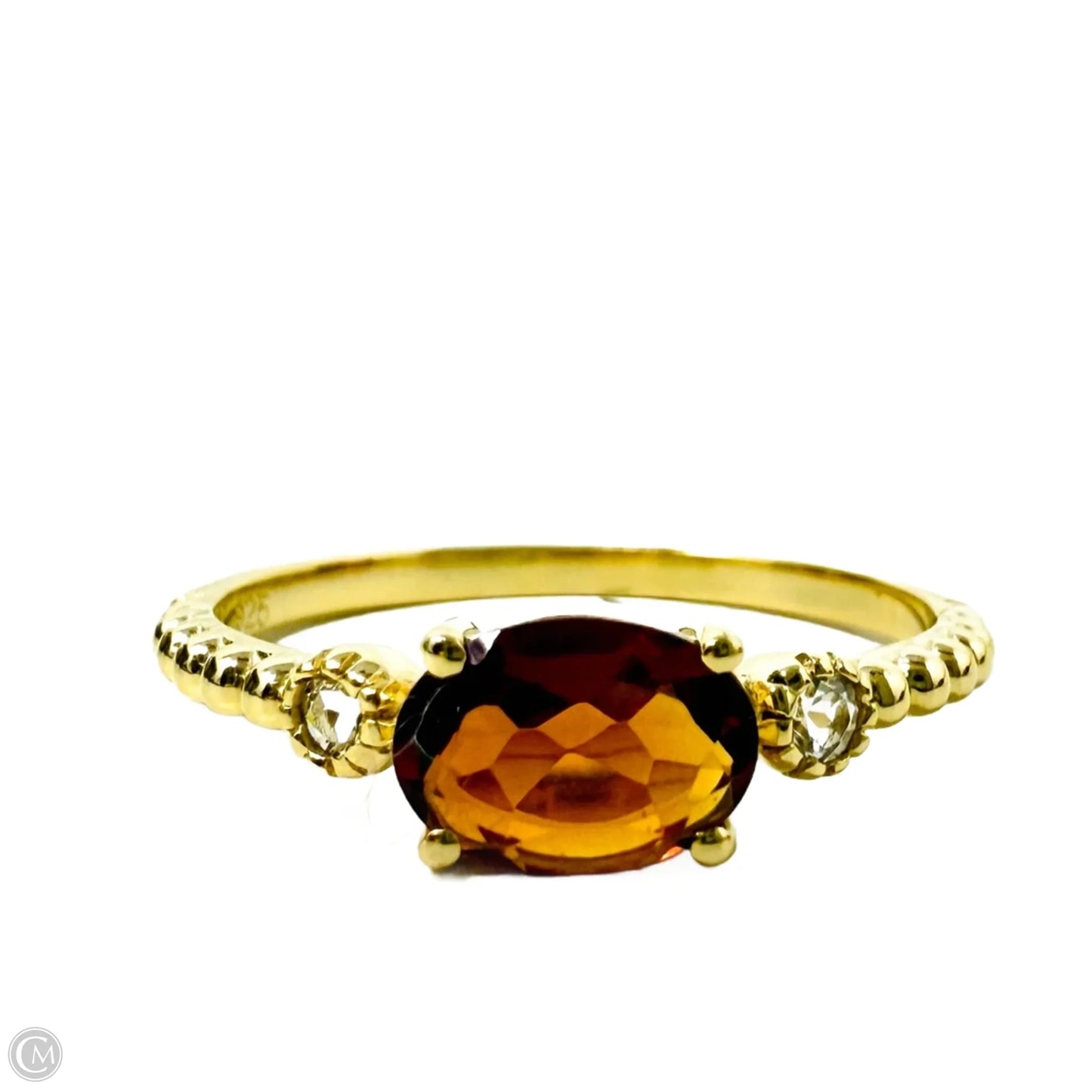 Art Deco Gold Over Sterling Silver Oval Cut Citrine & CZ Ring, Size: 7