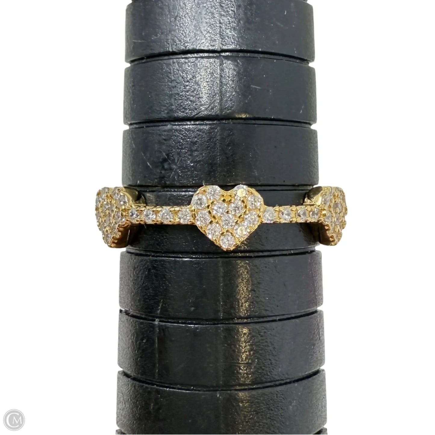 Gold Over Sterling Silver 3 Station Pavé CZ Hearts Ring, Size: 7