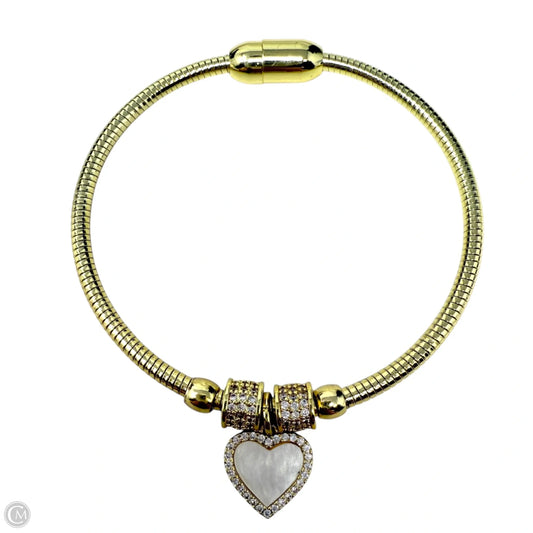 Brass, CZ & Mother Of pearl Double Sided Heart Charm Bracelet By Arm Candy By Eye Candy LA