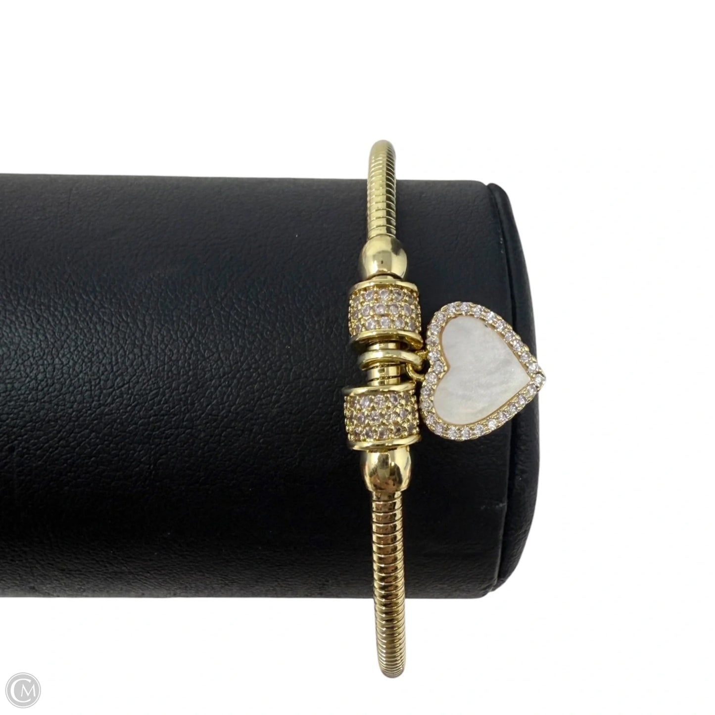 Brass, CZ & Mother Of pearl Double Sided Heart Charm Bracelet By Arm Candy By Eye Candy LA