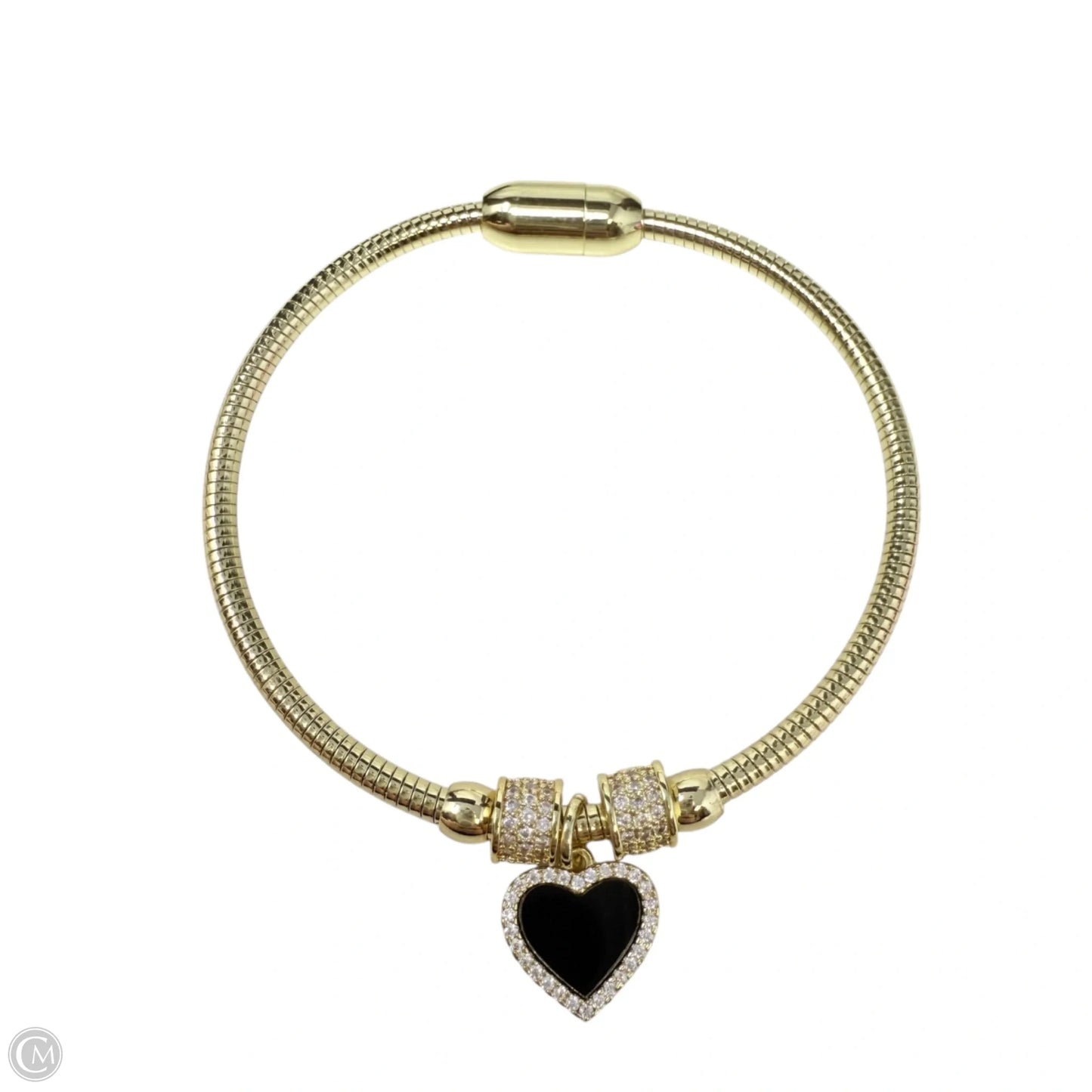 Brass, CZ & Mother Of pearl Double Sided Heart Charm Bracelet By Arm Candy By Eye Candy LA