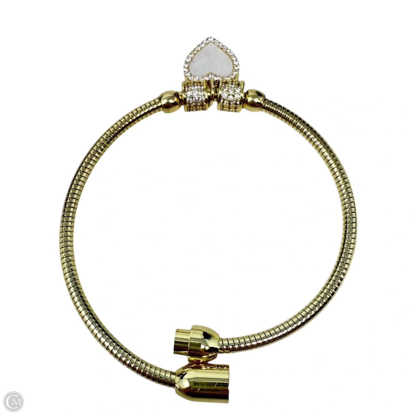 Brass, CZ & Mother Of pearl Double Sided Heart Charm Bracelet By Arm Candy By Eye Candy LA