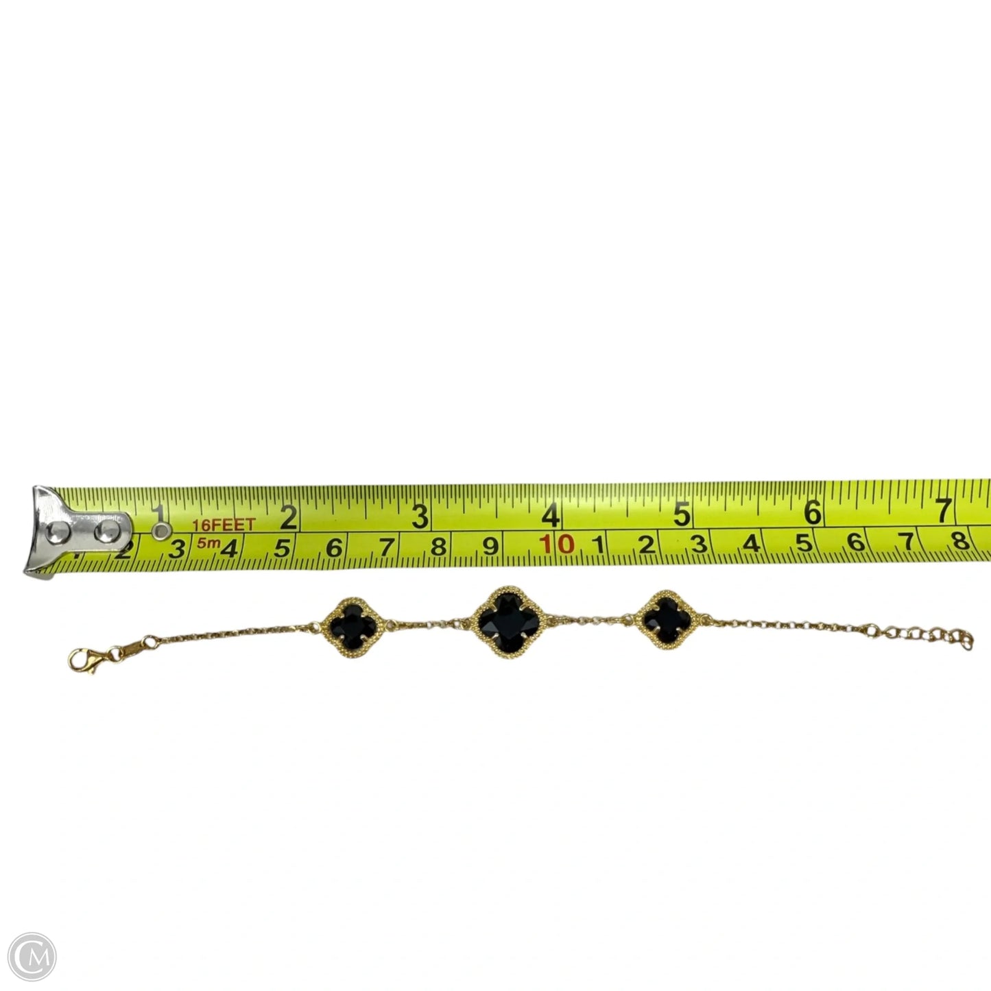 Italian Gold Over Sterling Silver Faceted Onyx Clover Station Bracelet By Dyadema Italy