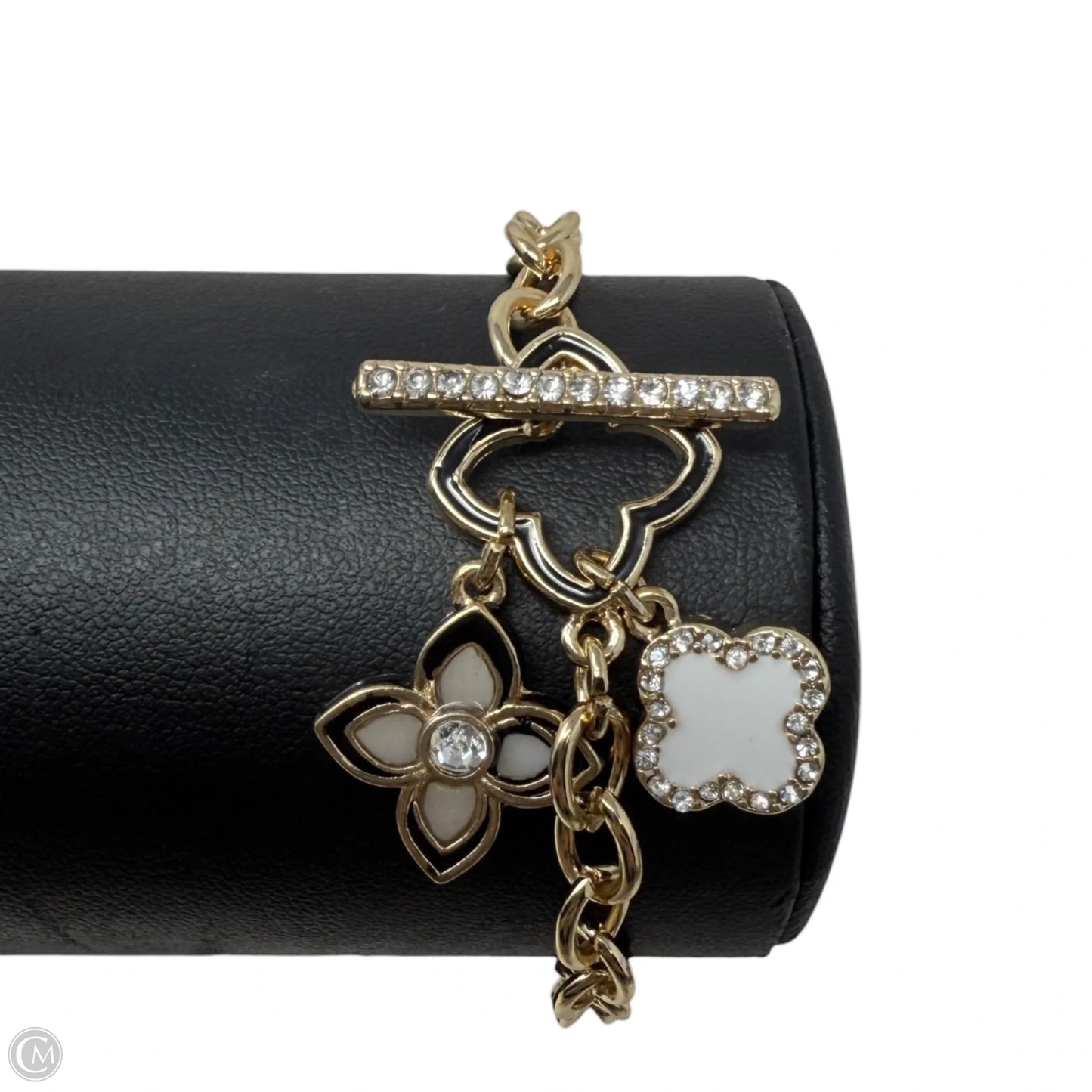 Gold Tone Clover Charm Toggle Bracelet