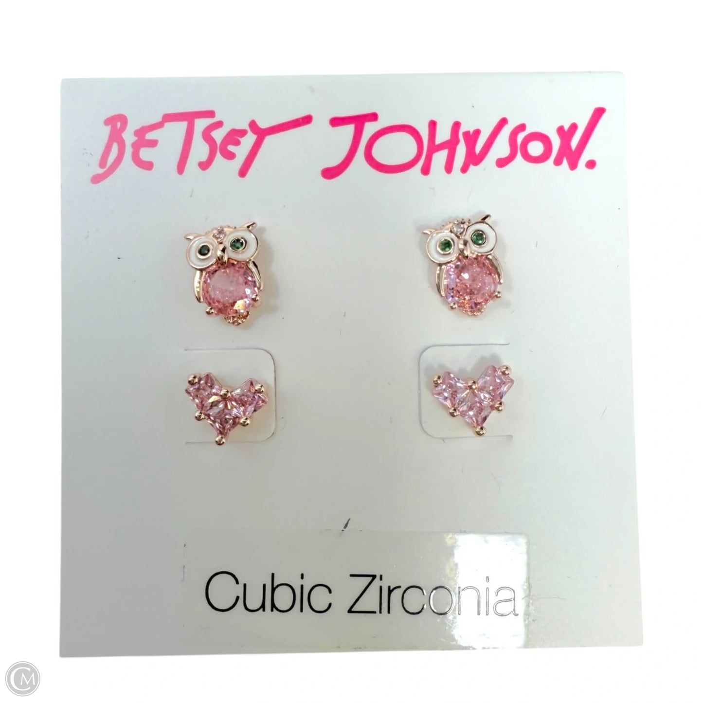 Cubic Zirconia Owl & Heart Stud Earrings Set By Betsey Johnson