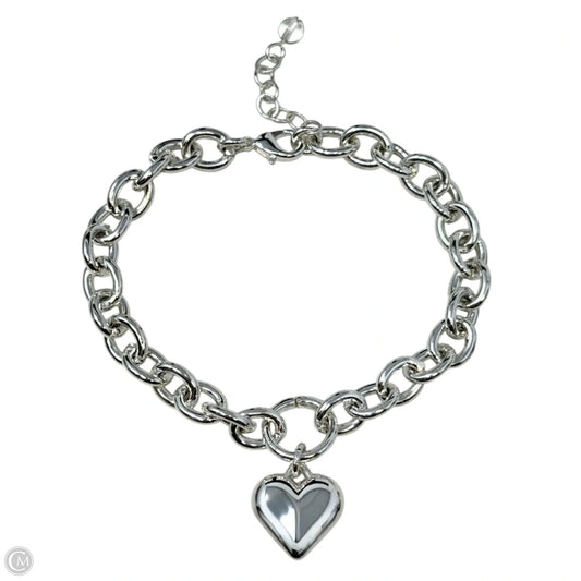 Silver Tone Puffy Heart Charm Chain Bracelet