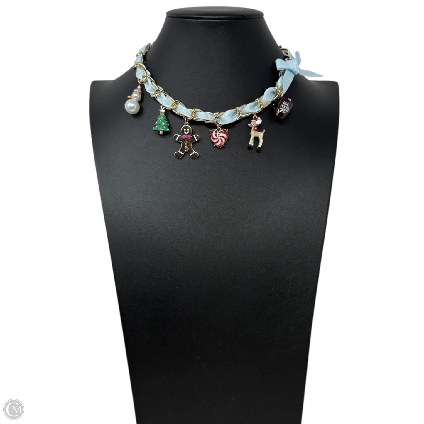 Faux Stone Jingle Bell Bling Christmas Charm Bib Necklace By Betsey Johnson