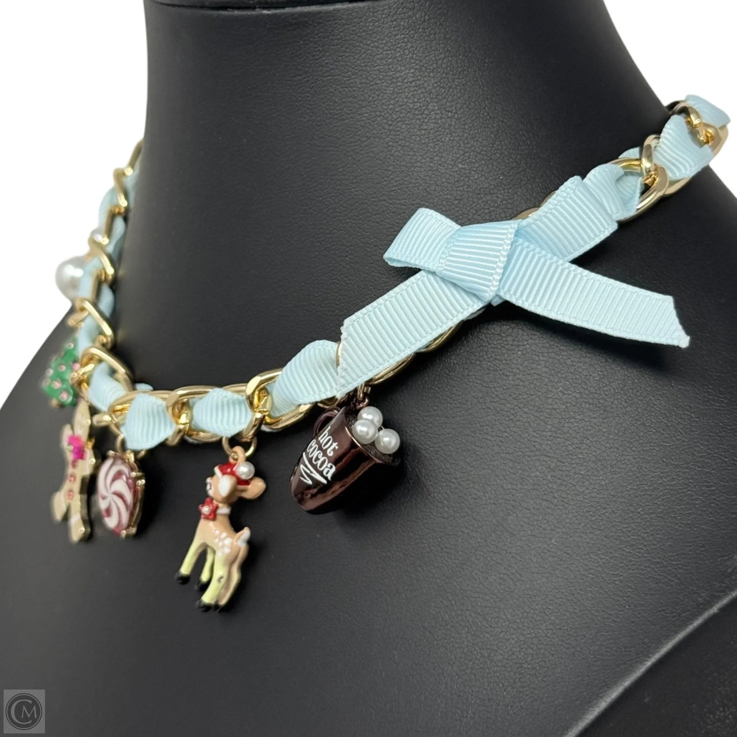 Faux Stone Jingle Bell Bling Christmas Charm Bib Necklace By Betsey Johnson