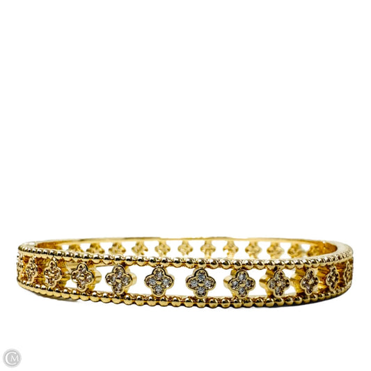 Gold Tone Cubic Zirconia Clovers Cuff Bangle Bracelet