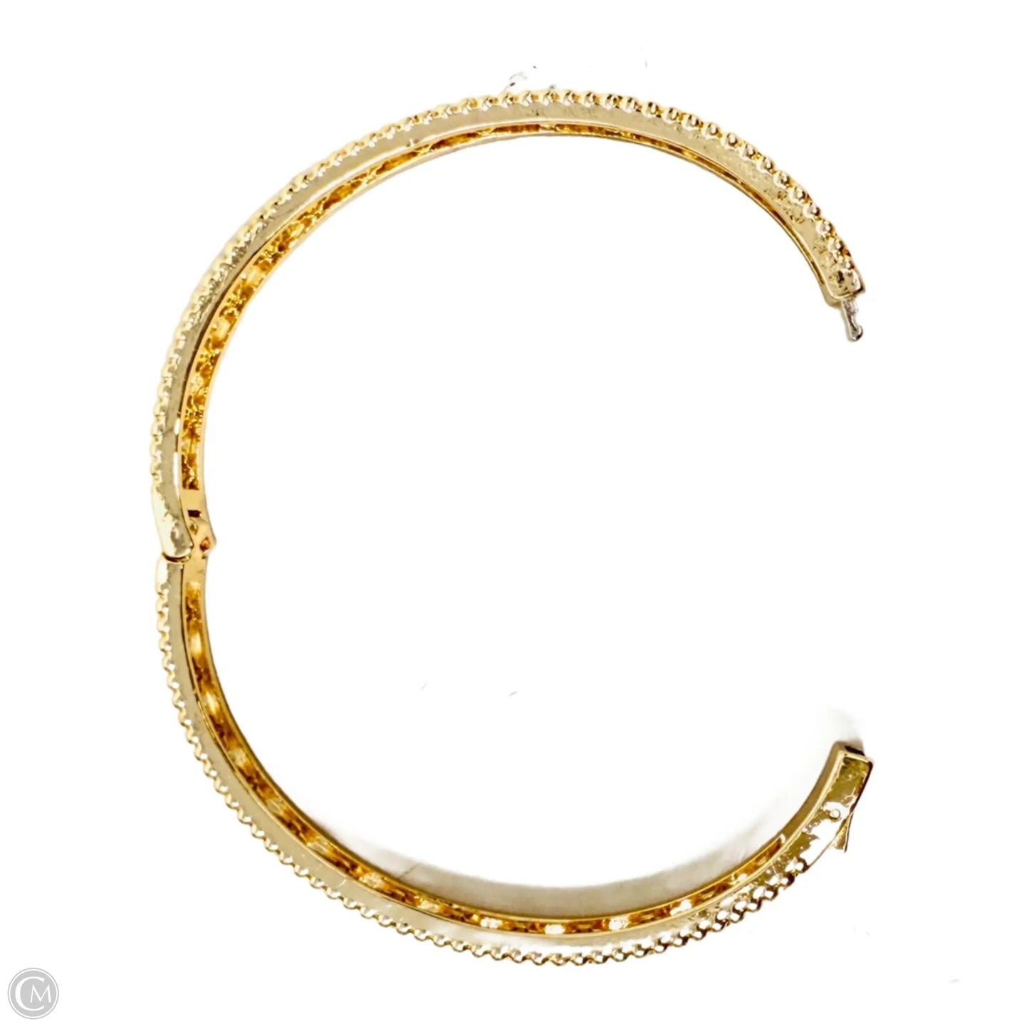 Gold Tone Cubic Zirconia Clovers Cuff Bangle Bracelet