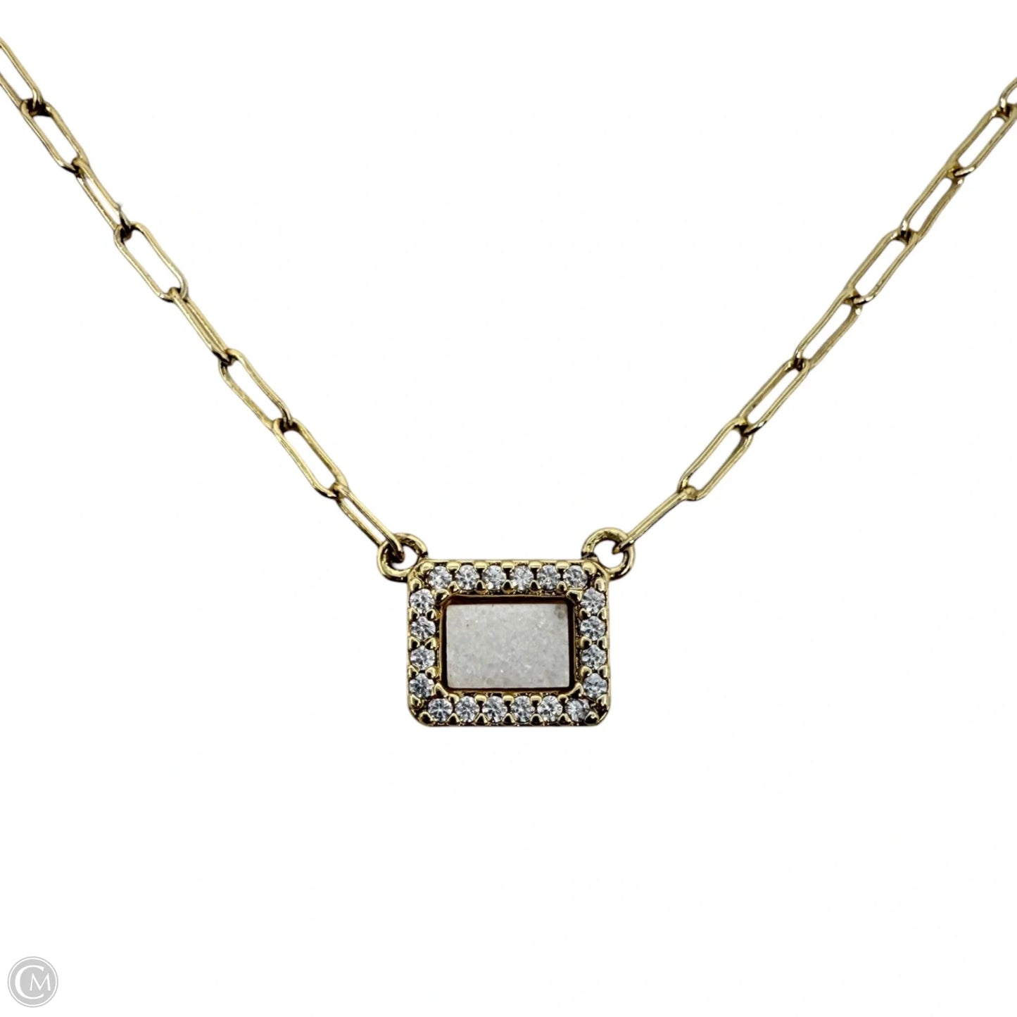 Druzy Quartz, Crystal Paperclip Chain Brass Necklace  By Luna Norte