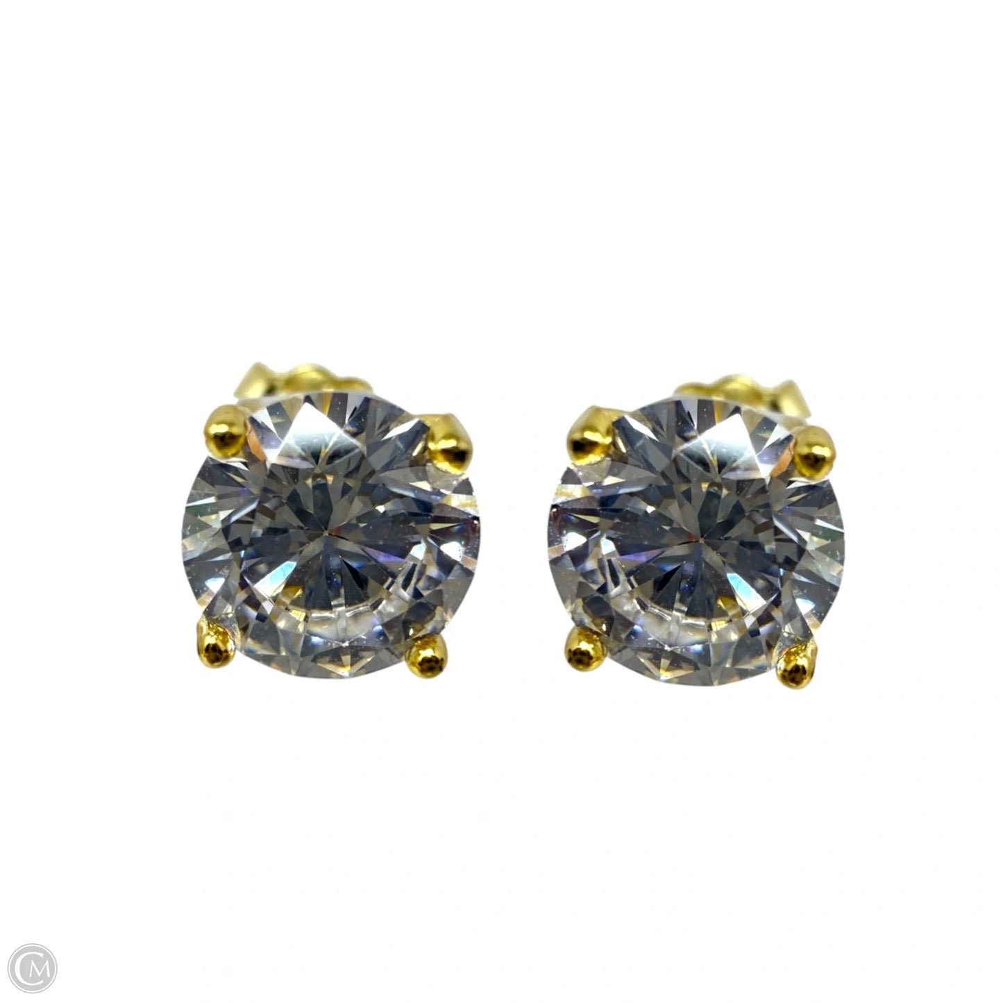 Gold Over Sterling Crystal Solitaire Stud Earrings