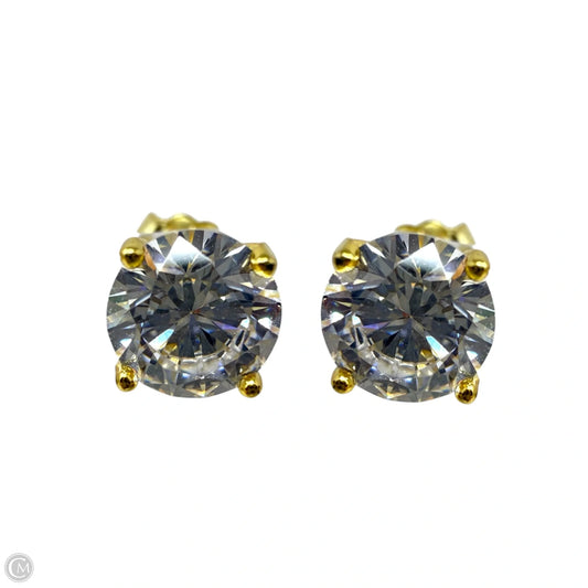 Gold Over Sterling Crystal Solitaire Stud Earrings