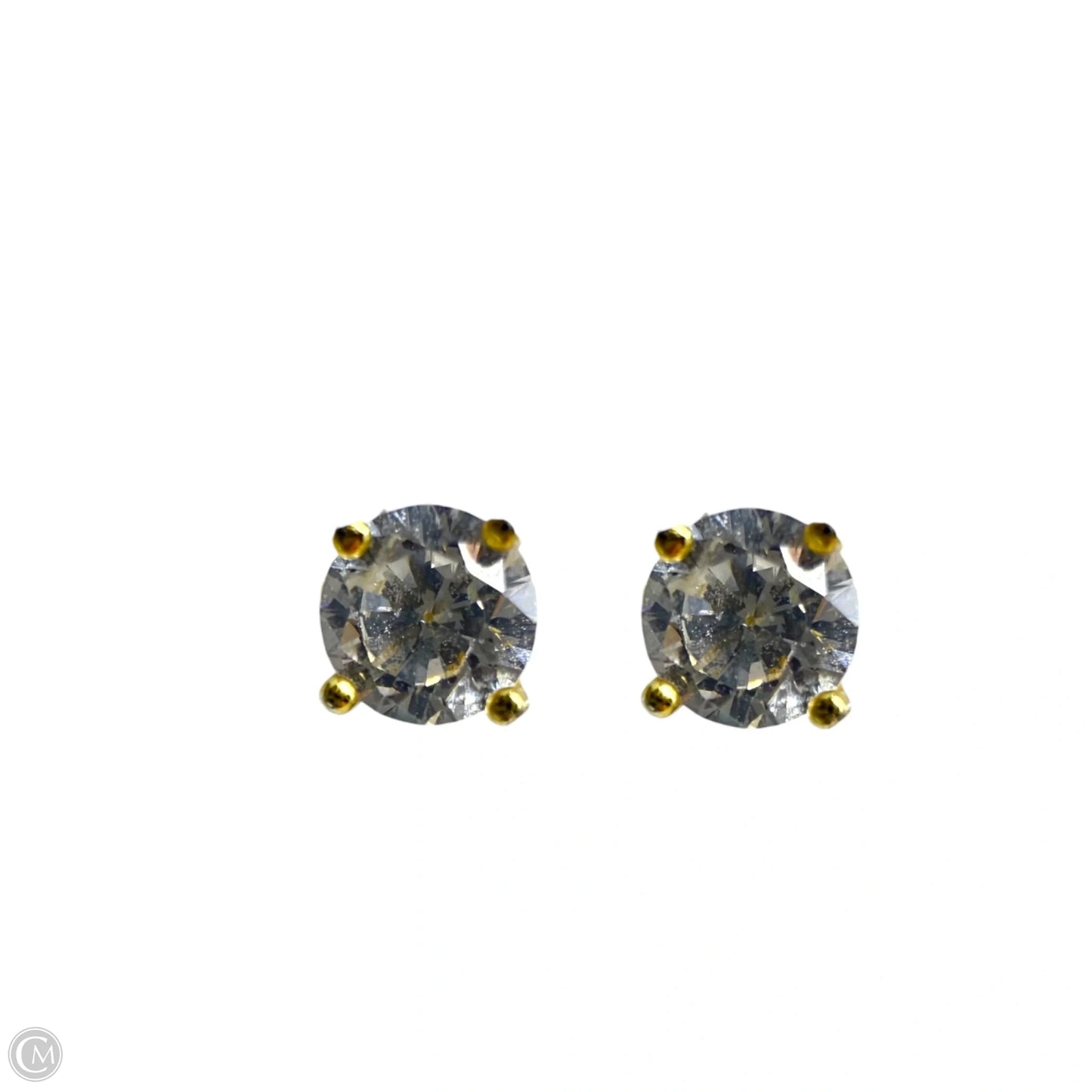 Gold Over Sterling Crystal Solitaire Stud Earrings