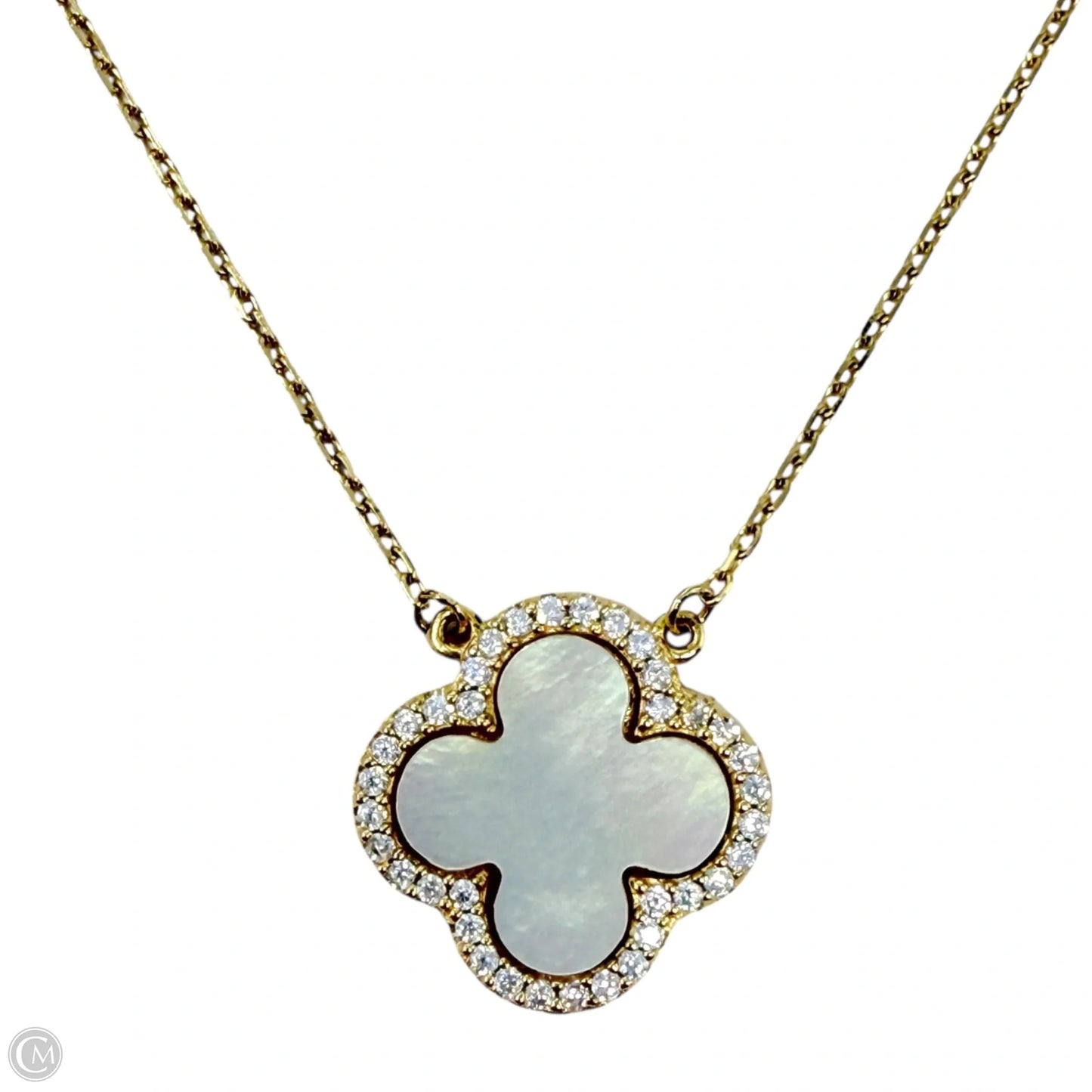 Gold Over Sterling Silver Mother Of Pearl Pavé Clover Necklace