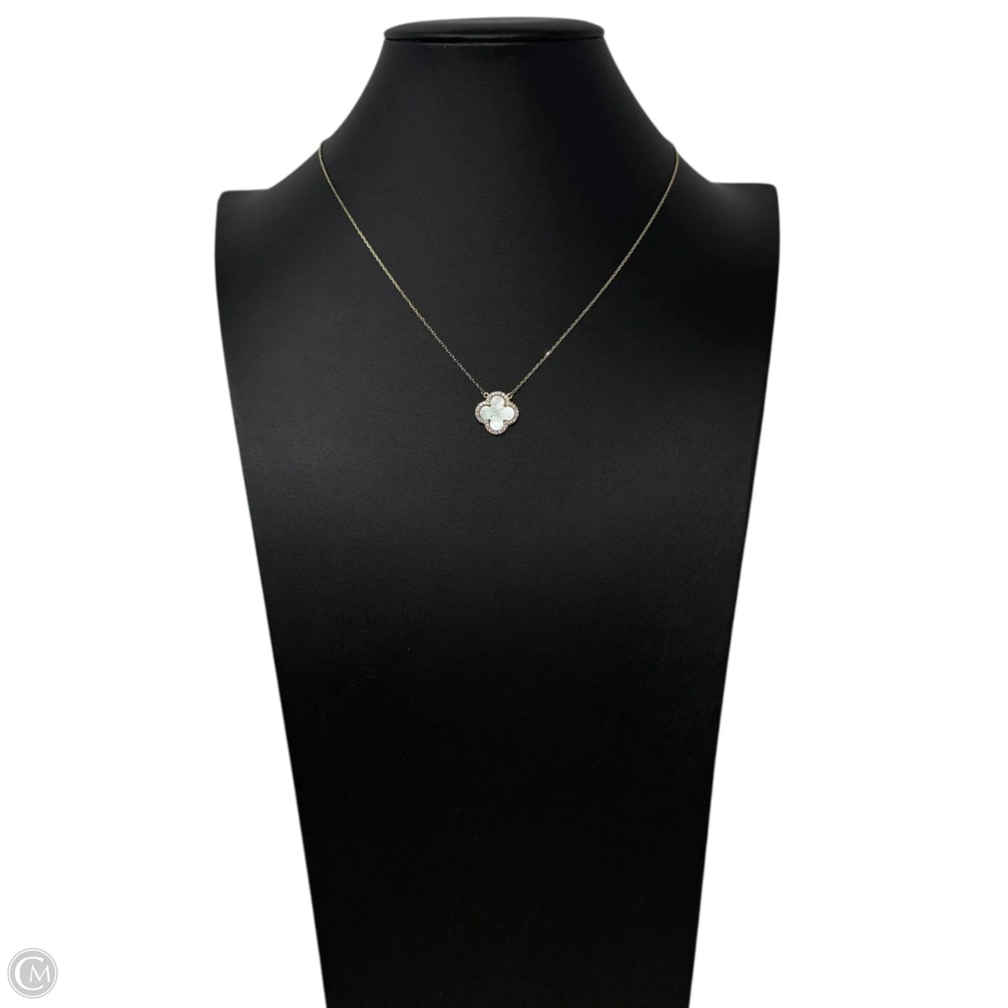 Gold Over Sterling Silver Mother Of Pearl Pavé Clover Necklace