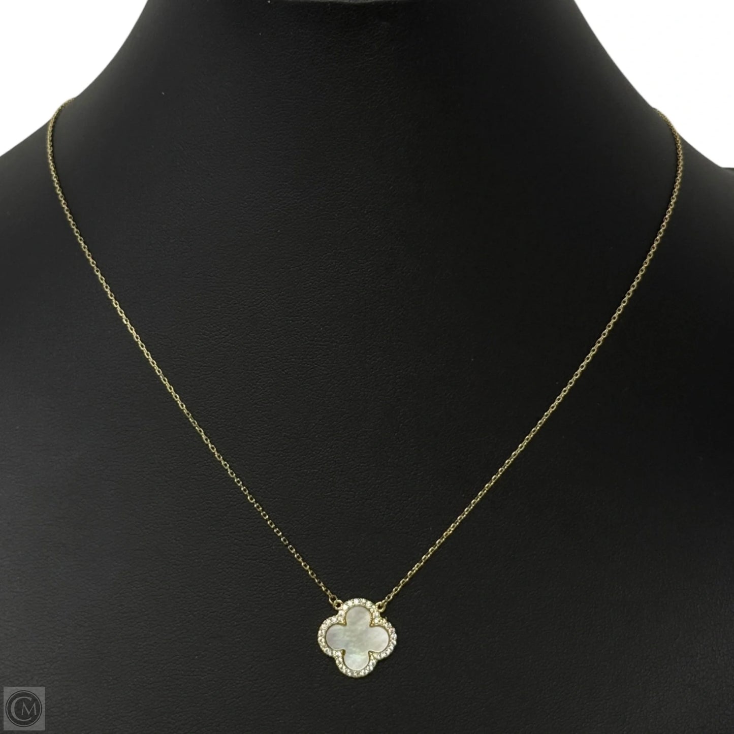 Gold Over Sterling Silver Mother Of Pearl Pavé Clover Necklace