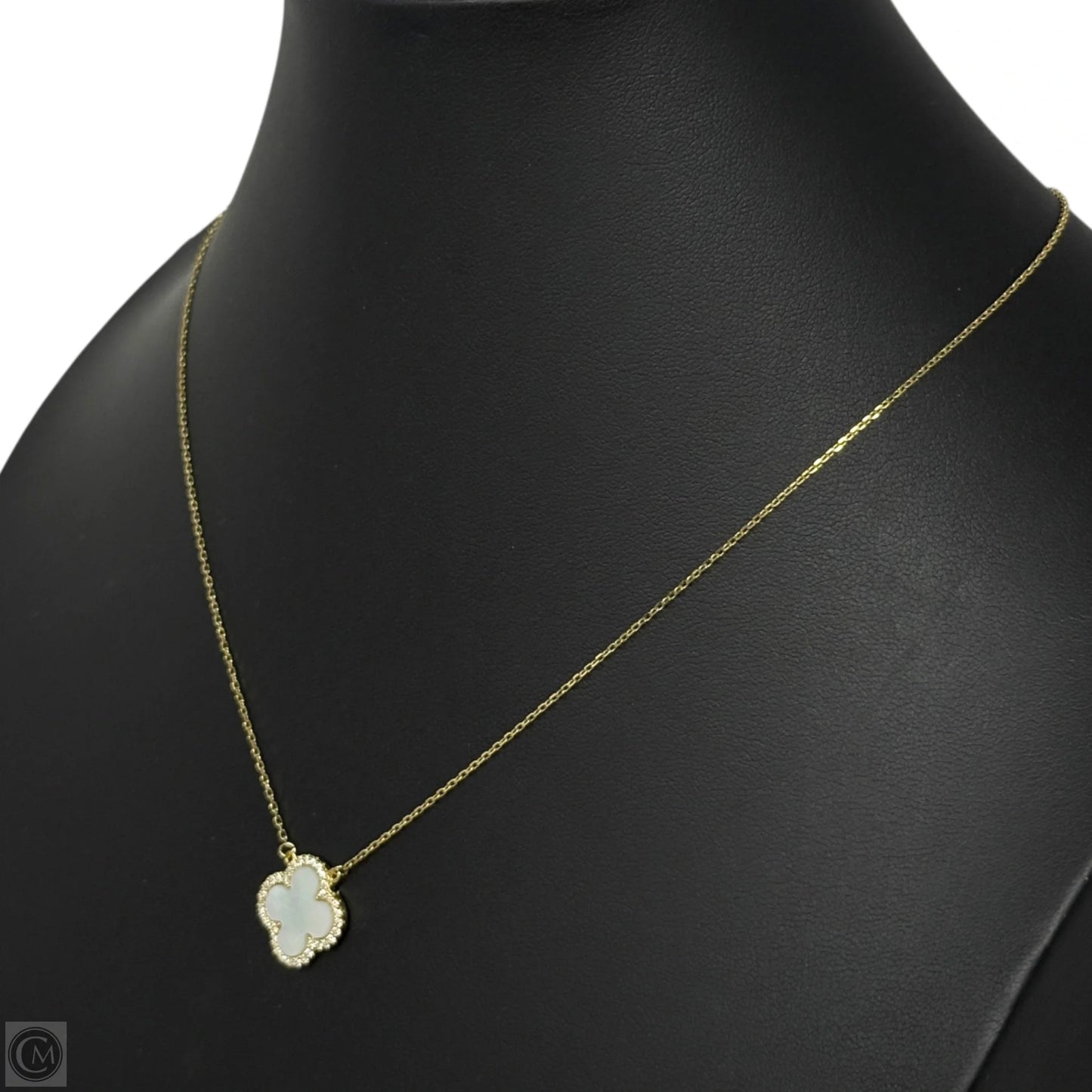 Gold Over Sterling Silver Mother Of Pearl Pavé Clover Necklace