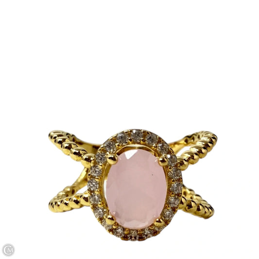 Gold Over Sterling Silver Pavé Halo Pink Quartz Twisted Band Ring, Size: 7