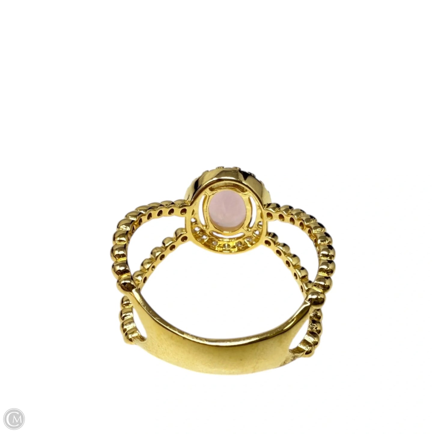 Gold Over Sterling Silver Pavé Halo Pink Quartz Twisted Band Ring, Size: 7