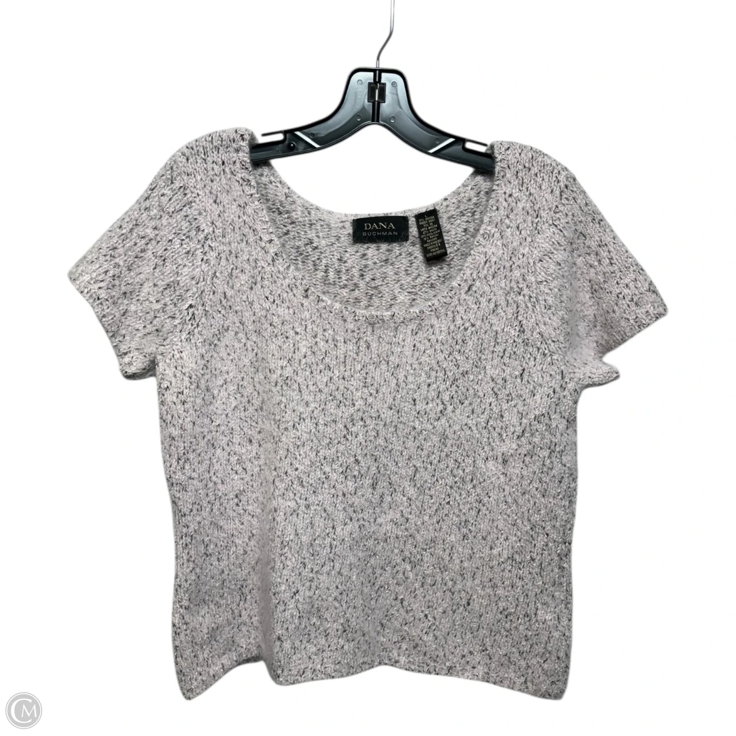 Angora Blend Short Sleeve Sweater By Dana Buchman In Grey & Pink, Size: L