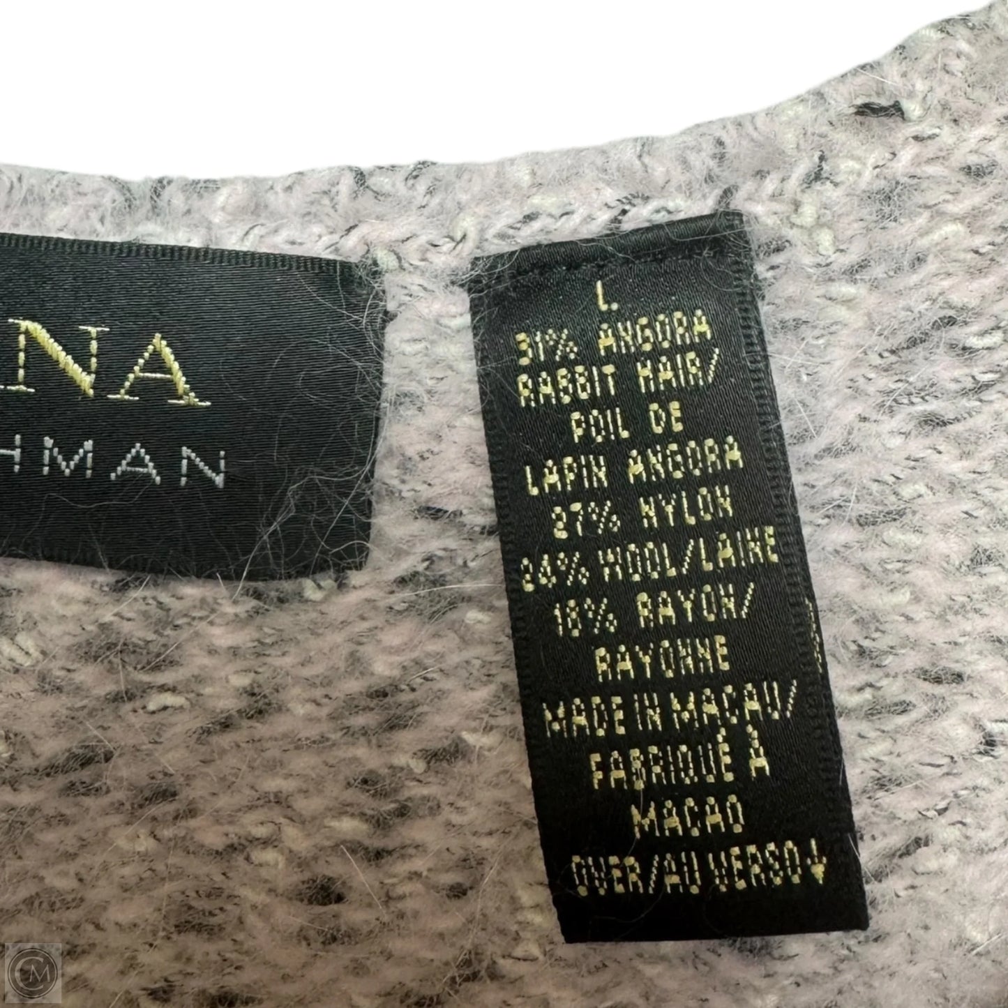 Angora Blend Short Sleeve Sweater By Dana Buchman In Grey & Pink, Size: L