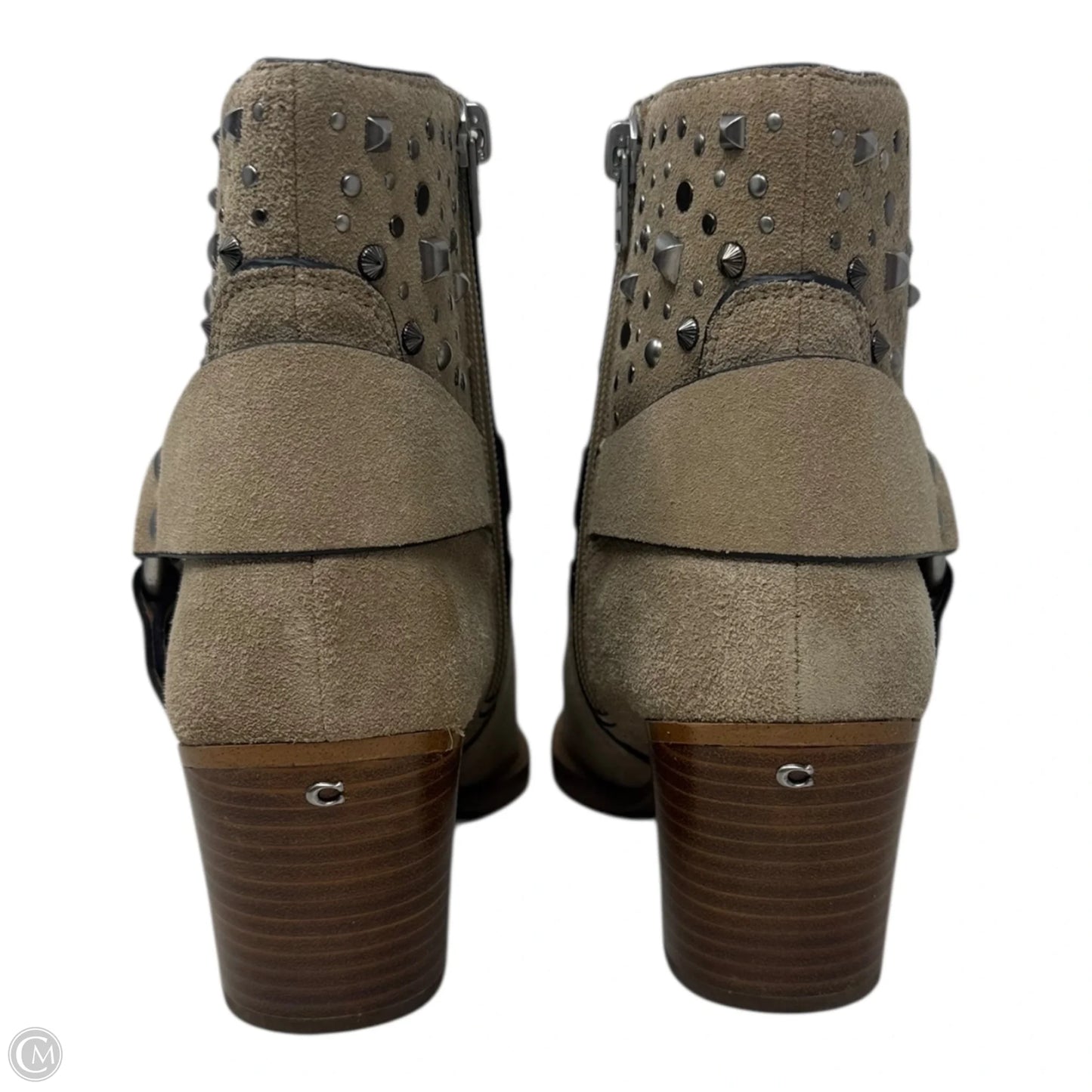 Pia Studded Boots Designer By Coach In Taupe, Size: 8.5