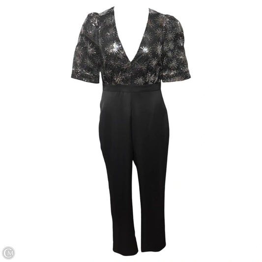 Sequined V-Neck Jumpsuit By Adelyn Rae In Black & Silver, Size: M