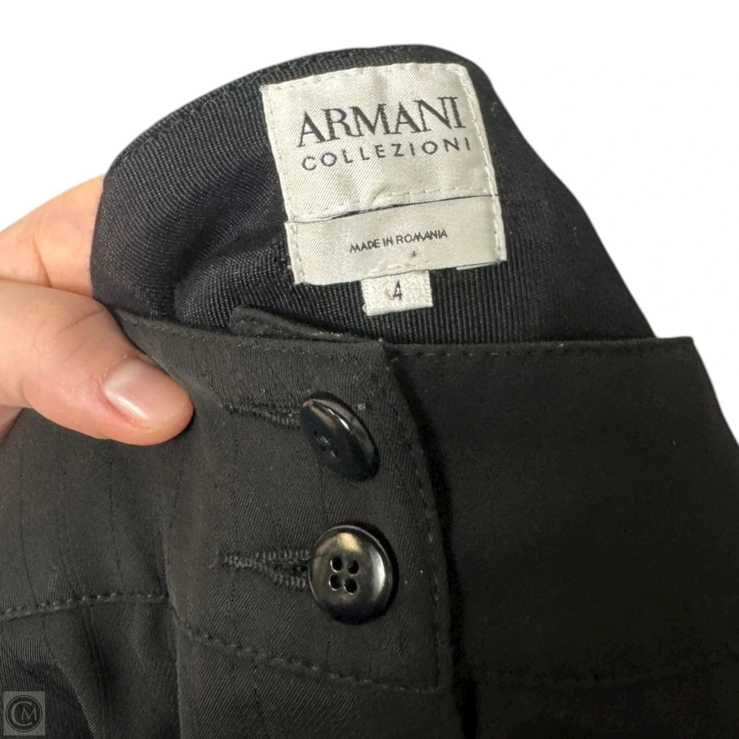 Pants Luxury Designer By Armani In Black, Size: 4