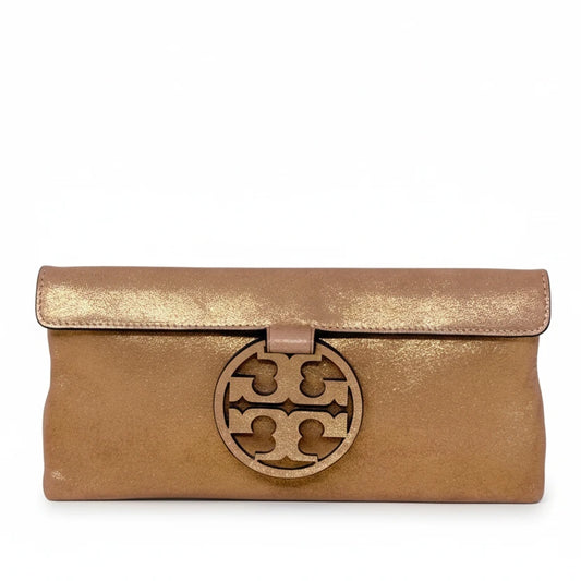 Miller Metallic Clutch In Seashell Pink Designer By Tory Burch, Size: Small