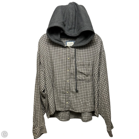 Hooded Top Long Sleeve By American Eagle In Plaid Pattern, Size: Xl