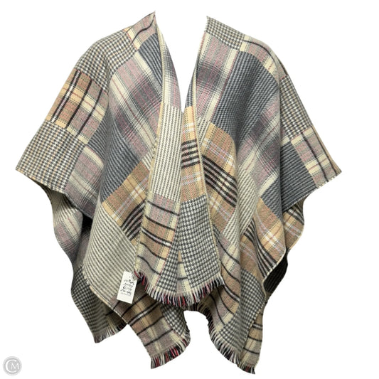 Meli-Melo Patchwork Poncho By Parsley & Sage In Taupe Plaid Pattern