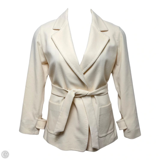 Wool Belted Jacket Designer By Max Mara In Cream, Size: 8