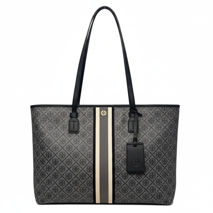 T Monogram Coated Canvas Tote Designer By Tory Burch, Size: Large