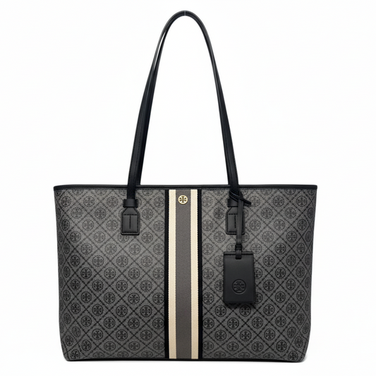 T Monogram Coated Canvas Tote Designer By Tory Burch, Size: Large