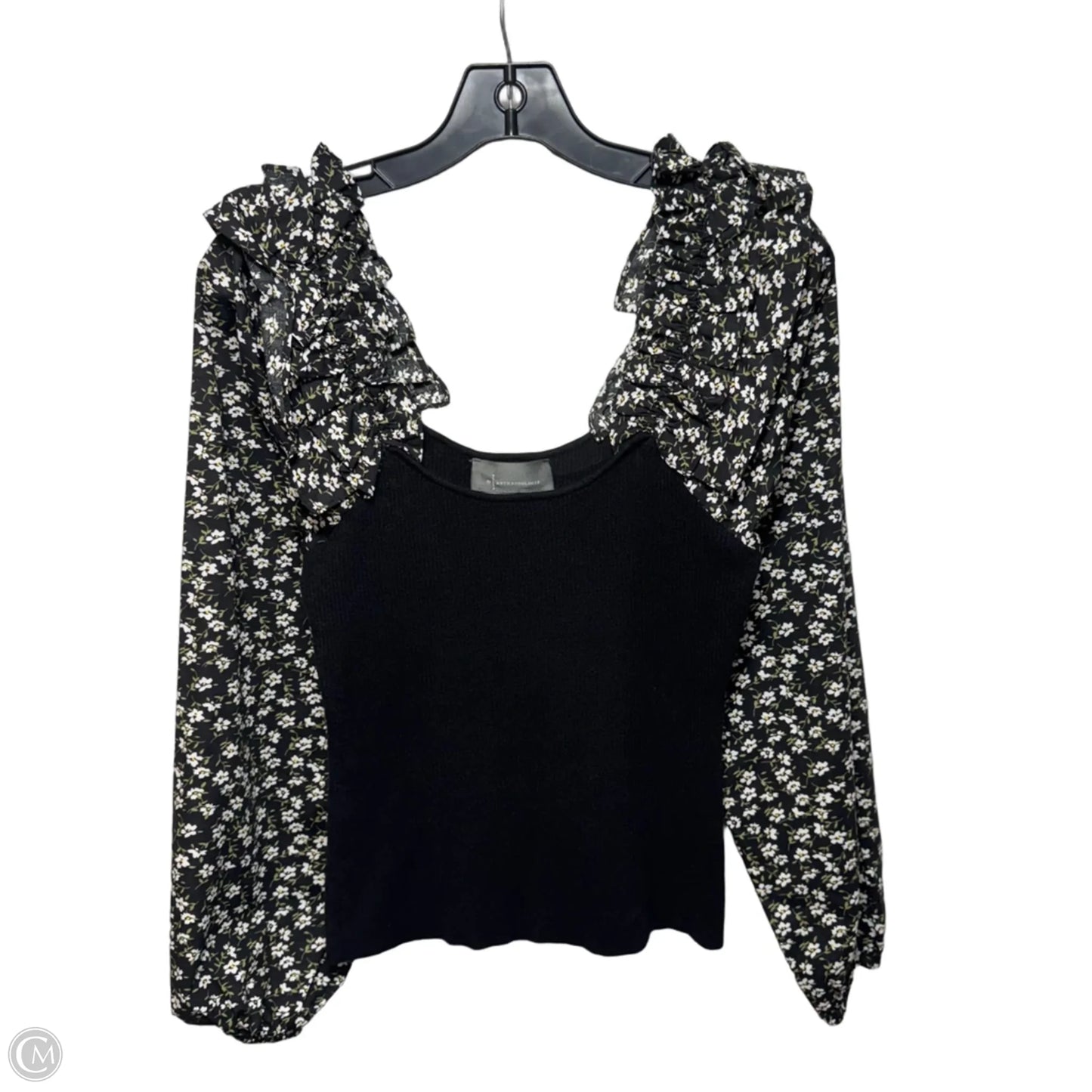 Top Long Sleeve By Anthropologie In Black Floral Print, Size: M