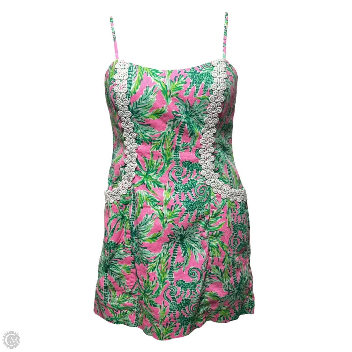 Shelli Pocket Dress Designer By Lilly Pulitzer In Green & Pink, Size: 12