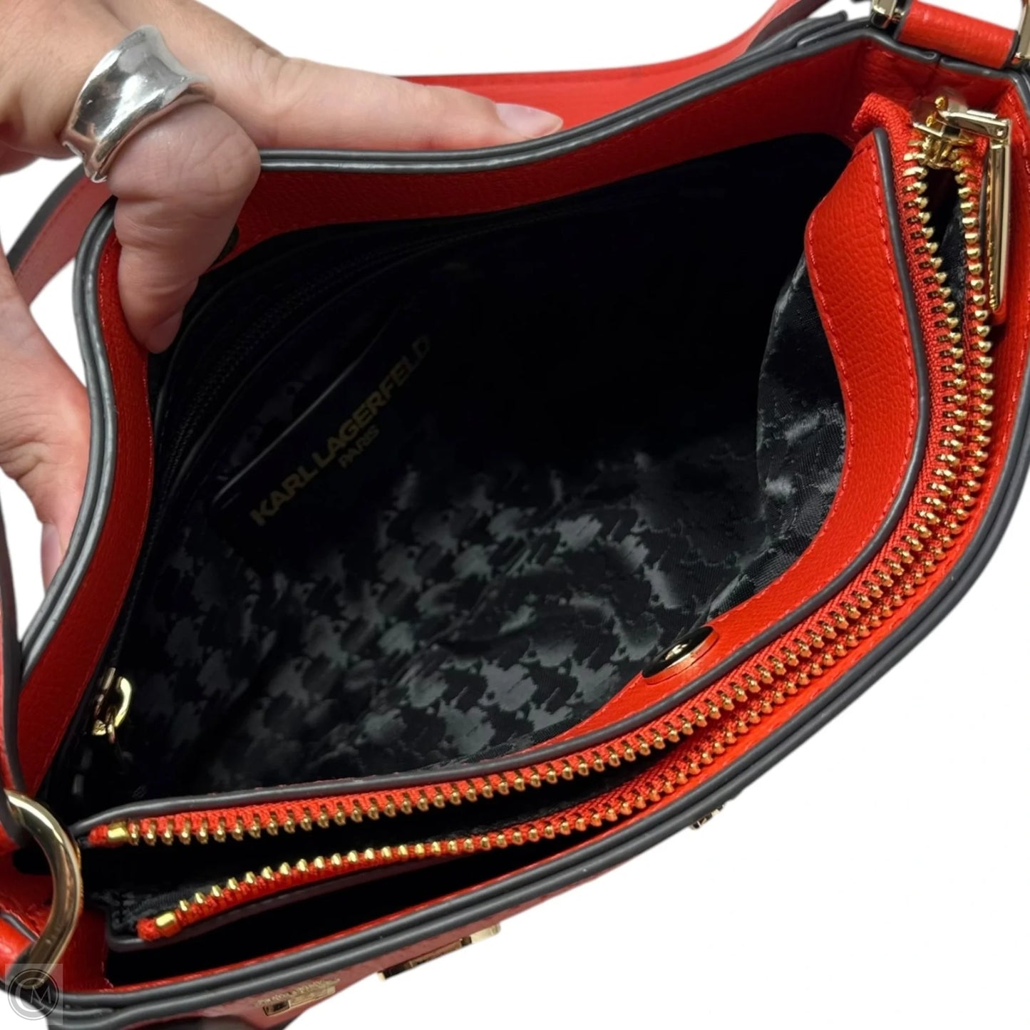 Camille Embellished Shoulder Handbag Designer By Karl Lagerfeld, Size: Small