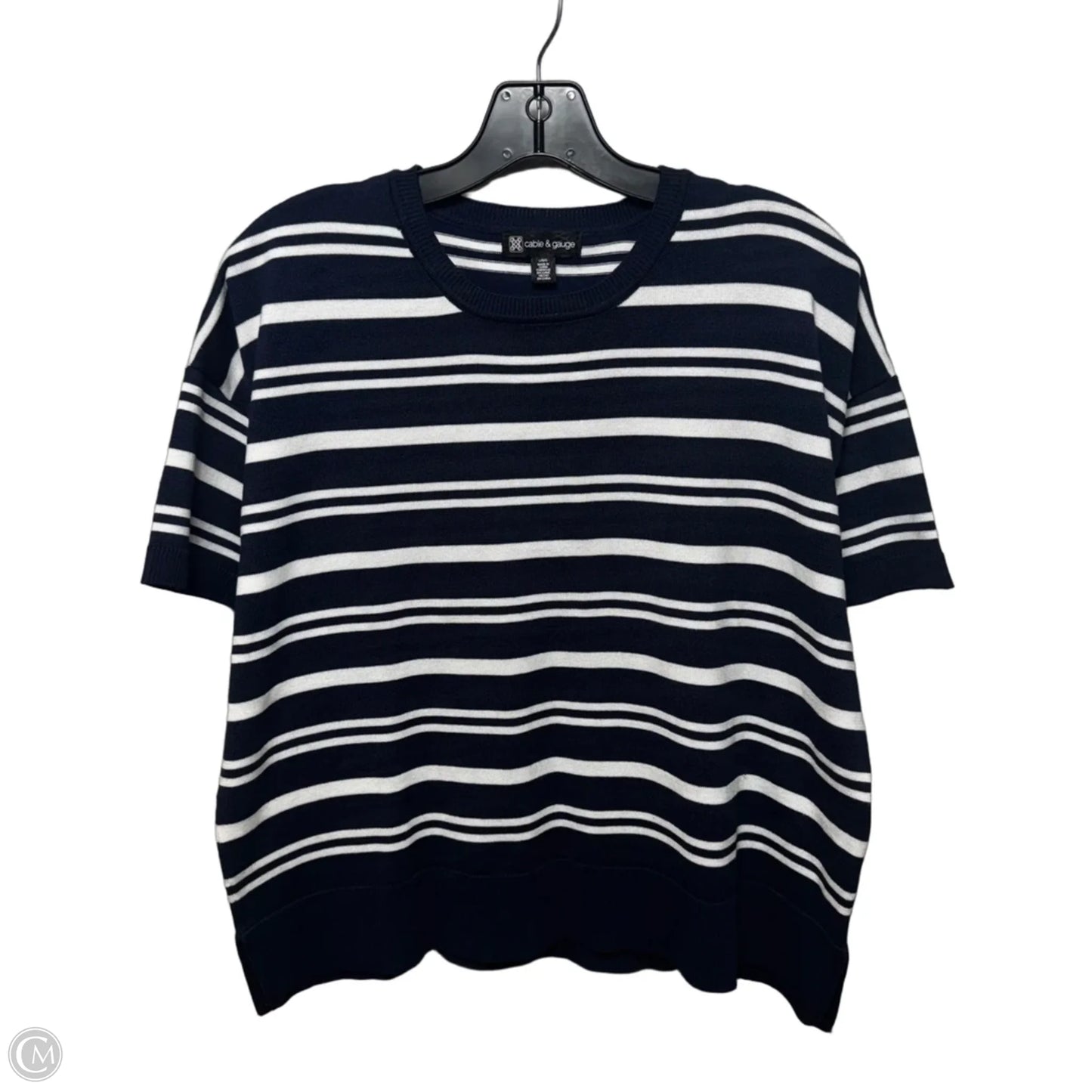 Top Short Sleeve By Cable And Gauge In Navy & White, Size: L