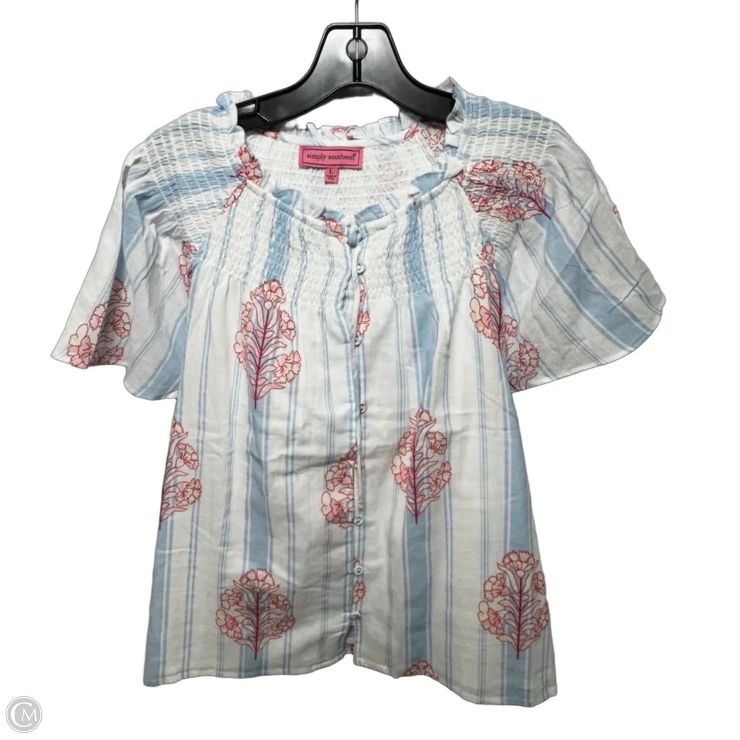 Top Short Sleeve By Simply Southern In Cream & White, Size: L