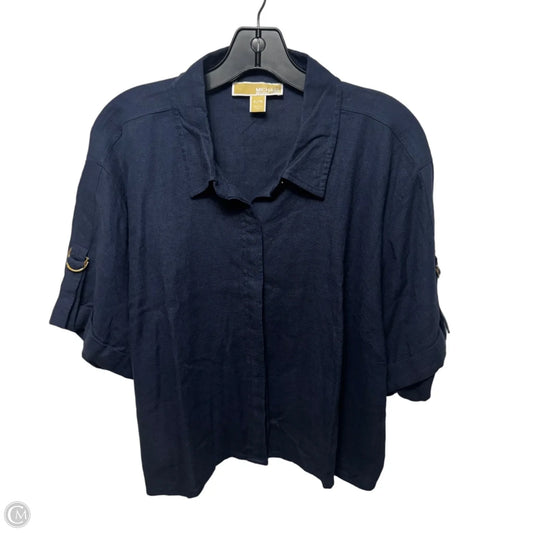 Linen Blend Top Short Sleeve By Michael By Michael Kors In Navy, Size: Xl