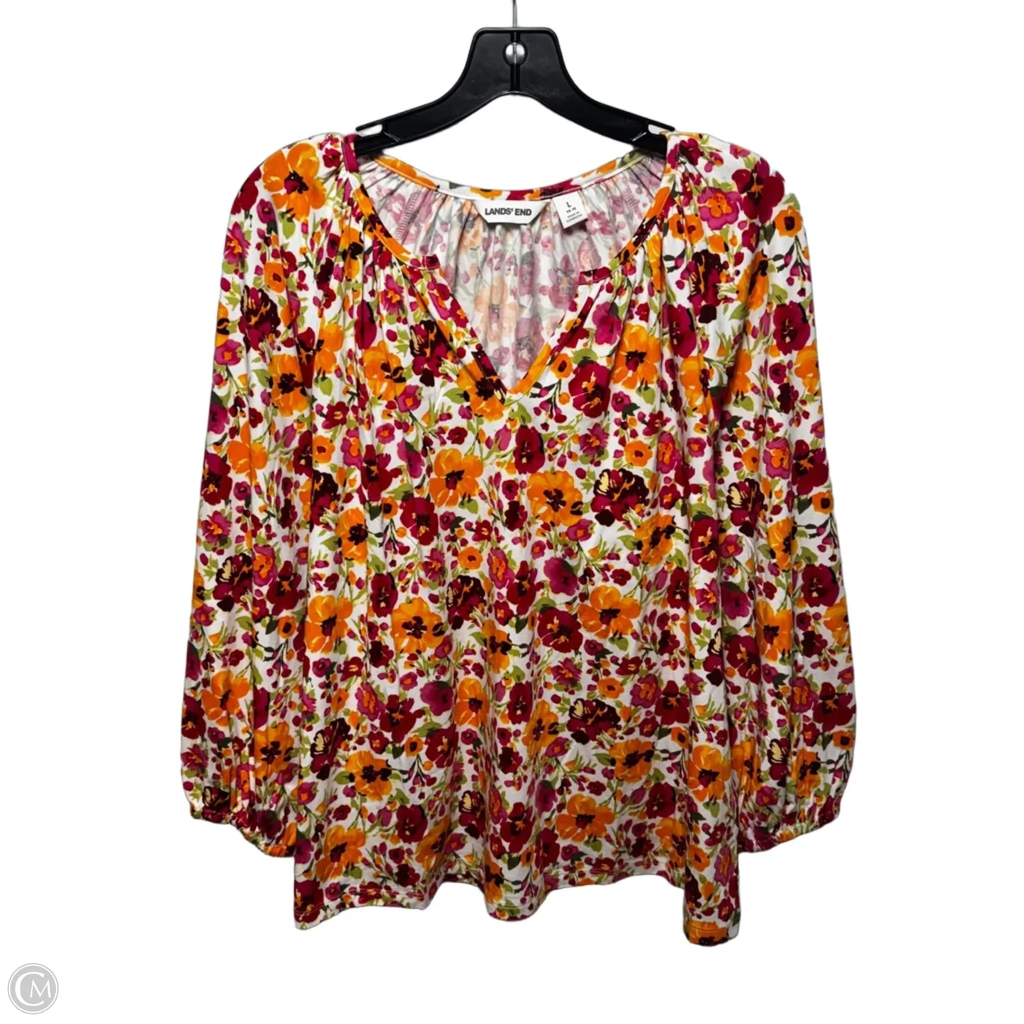 Top Long Sleeve By Lands End In Floral Print, Size: L/ 14-16