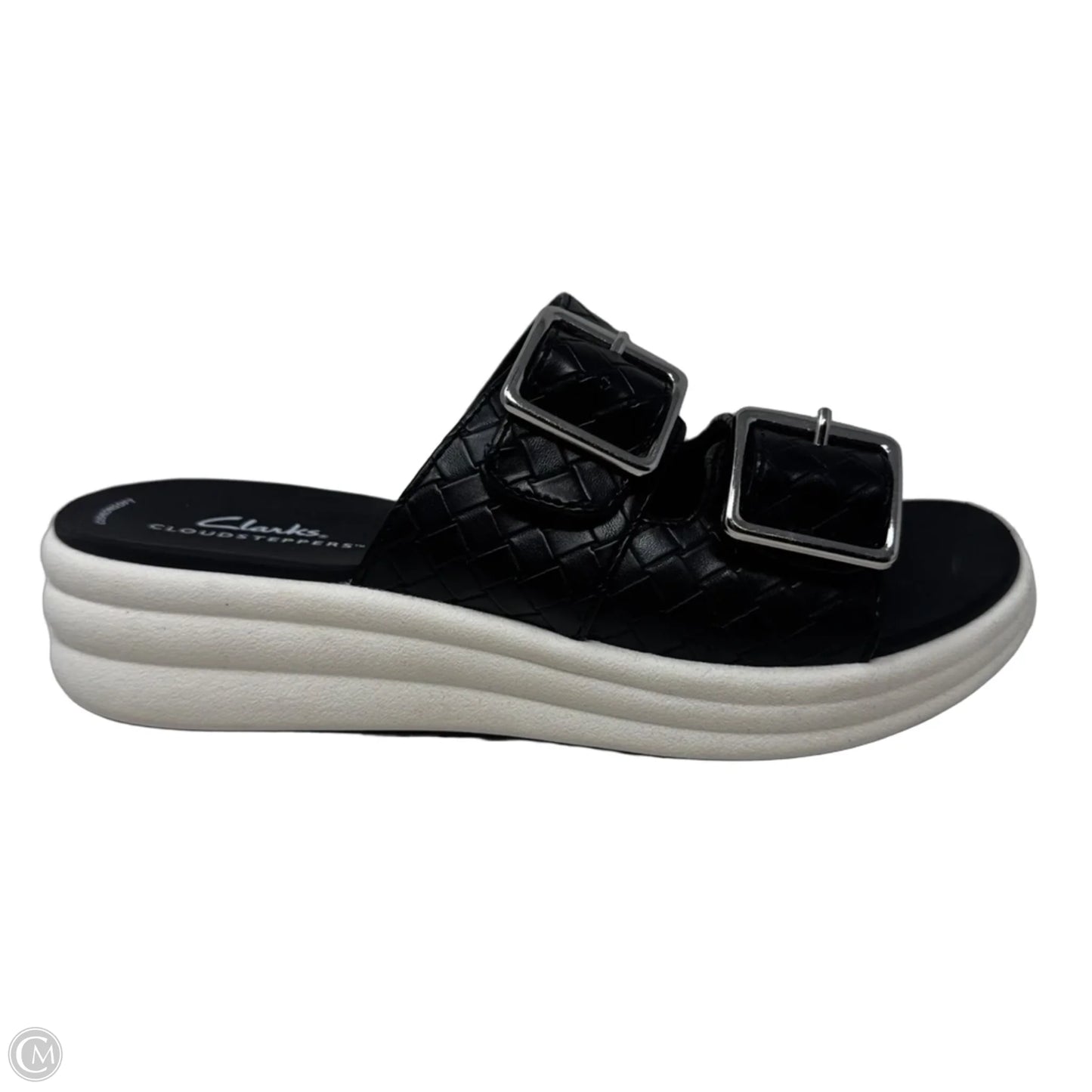 Woven Buckle Sandals Heels Wedge By Clarks In Black, Size: 7