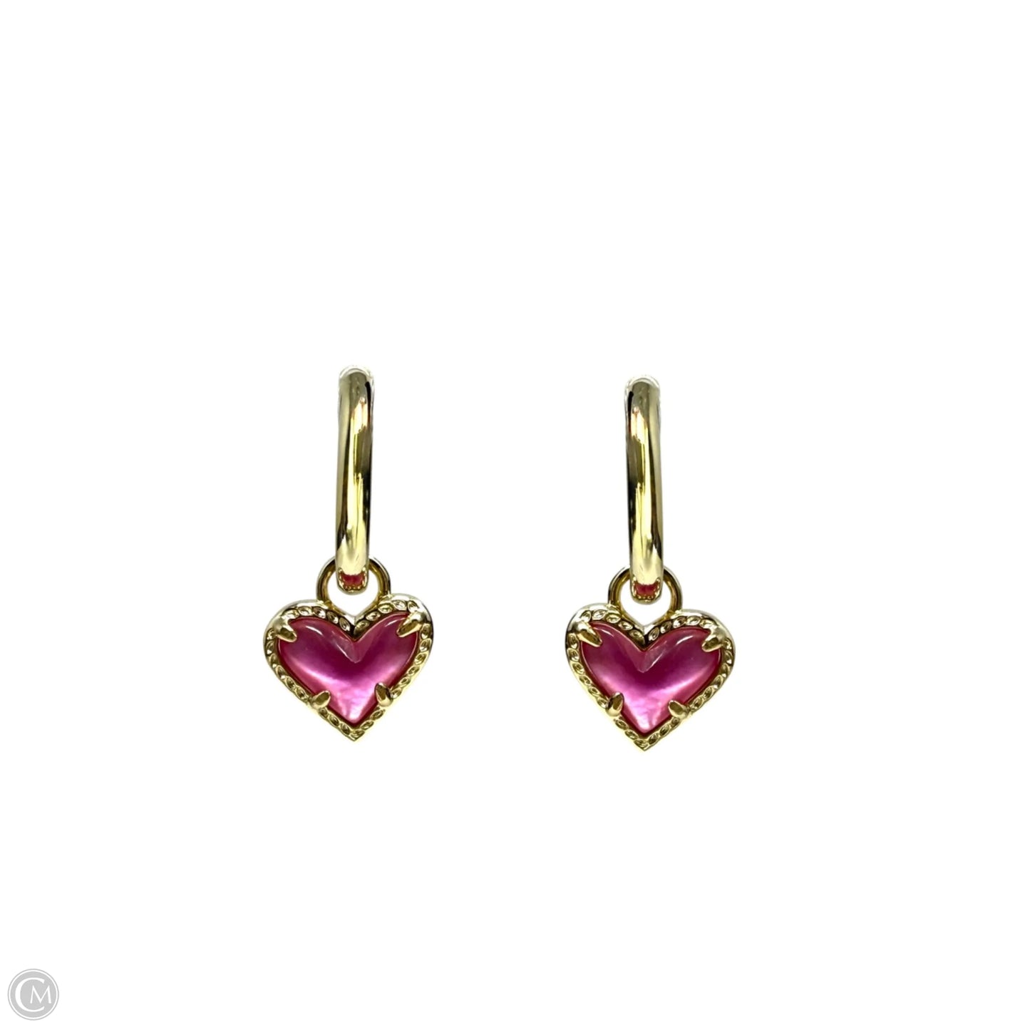 Ari Heart Gold Huggie Earrings in Pink Iridescent Glass By Kendra Scott