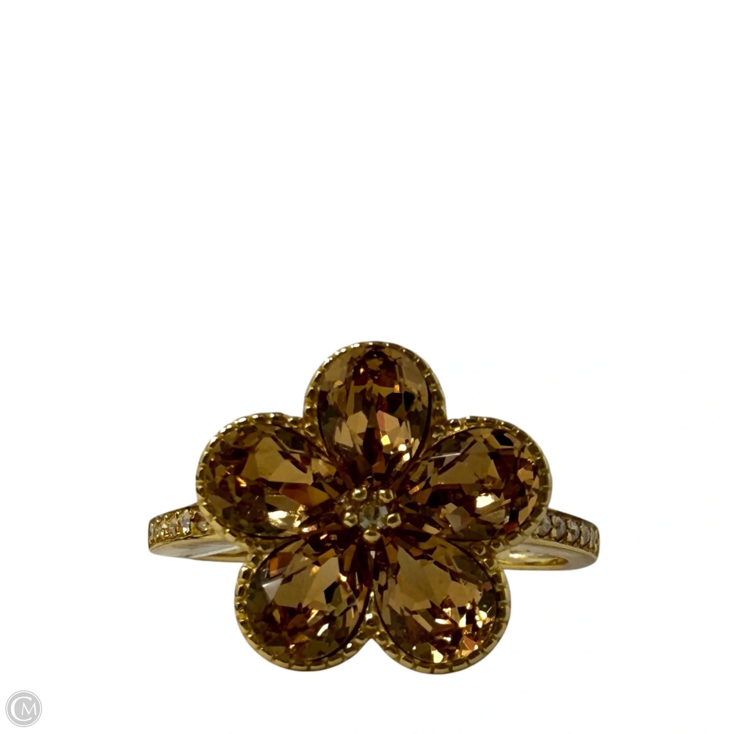 Gold Over Sterling Silver Pave CZ Flower Cocktail Ring, Size: 8