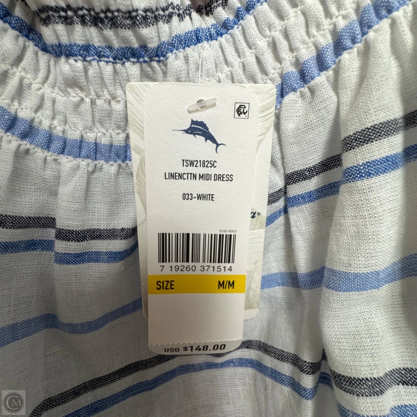 Linen-Cotton Midi Dress By Tommy Bahama In Striped Pattern, Size: M
