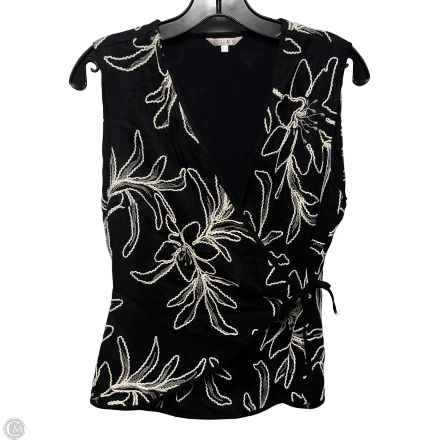 Embroidered Wrap Top Sleeveless By Esqualo In Black & Cream, Size: 8