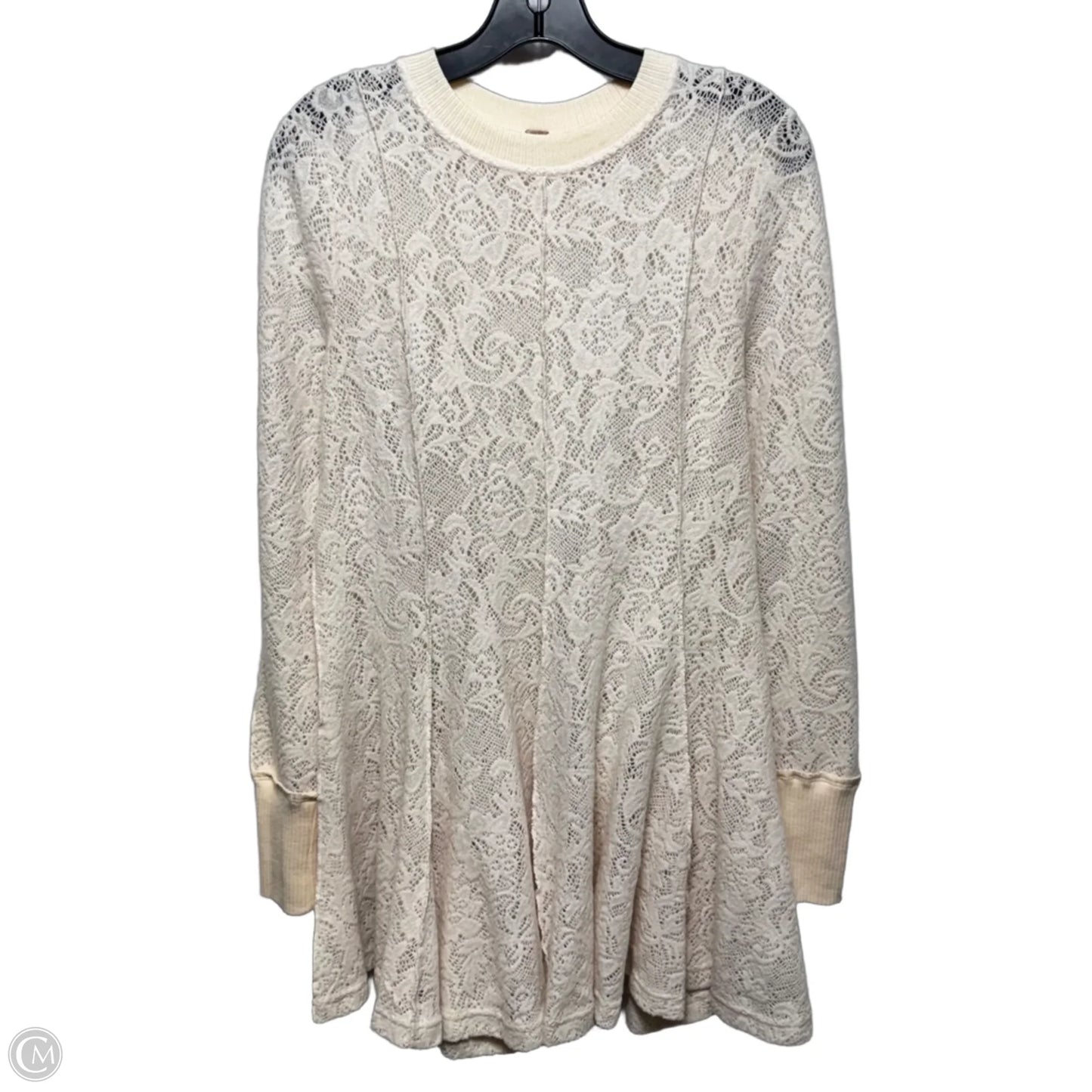 Open Knit Lace Tunic Long Sleeve By Free People In Cream, Size: S