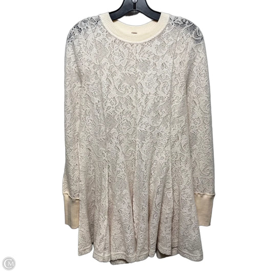 Open Knit Lace Tunic Long Sleeve By Free People In Cream, Size: S