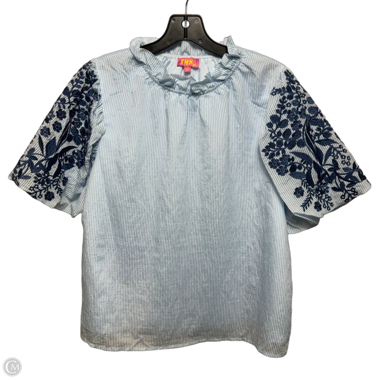 Embroidered Sleeve Top Short Sleeve By Thml In Striped Pattern, Size: M